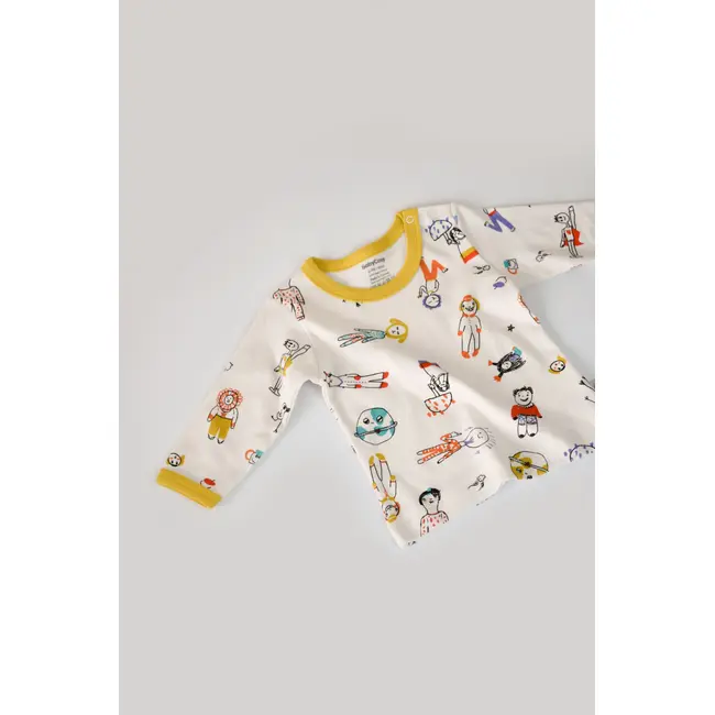 Set bluzita cu maneca lunga si panataloni lungi, 100% bumbac organic, BabyCosy, Galben (Marime: 6-9 luni) JEMBC-CSY2009-6