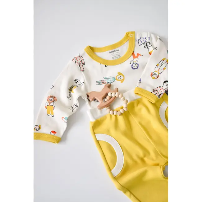 Set bluzita cu maneca lunga si panataloni lungi, 100% bumbac organic, BabyCosy, Galben (Marime: 9-12 luni) JEMBC-CSY2009-9