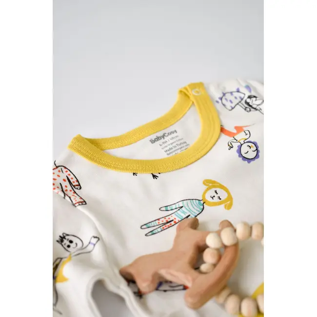 Set bluzita cu maneca lunga si panataloni lungi, 100% bumbac organic, BabyCosy, Galben (Marime: 9-12 luni) JEMBC-CSY2009-9