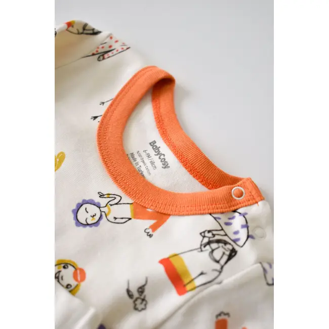 Set bluzita cu maneca lunga si panataloni lungi, 100% bumbac organic, BabyCosy, Portocaliu (Marime: 18-24 Luni) JEMBC-CSY2007-18