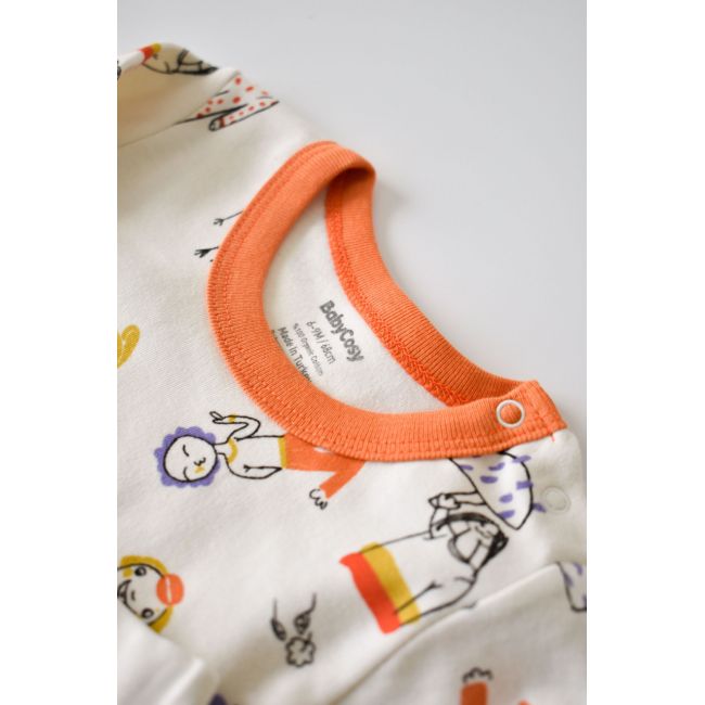 Set bluzita cu maneca lunga si panataloni lungi, 100% bumbac organic, BabyCosy, Portocaliu (Marime: 6-9 luni) JEMBC-CSY2007-6