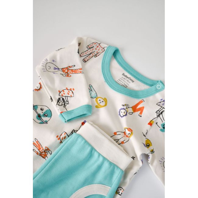 Set bluzita cu maneca lunga si panataloni lungi, 100% bumbac organic, BabyCosy, Verde (Marime: 12-18 Luni) JEMBC-CSY2008-12