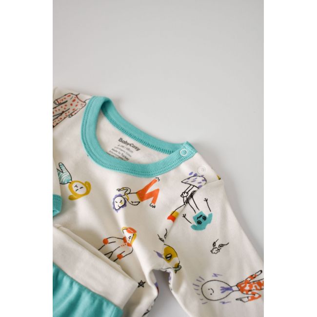 Set bluzita cu maneca lunga si panataloni lungi, 100% bumbac organic, BabyCosy, Verde (Marime: 12-18 Luni) JEMBC-CSY2008-12