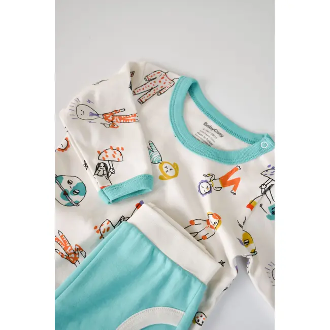 Set bluzita cu maneca lunga si panataloni lungi, 100% bumbac organic, BabyCosy, Verde (Marime: 18-24 Luni) JEMBC-CSY2008-18