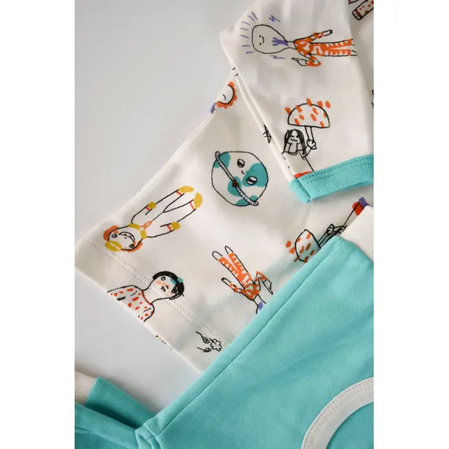 Set bluzita cu maneca lunga si panataloni lungi, 100% bumbac organic, BabyCosy, Verde (Marime: 18-24 Luni) JEMBC-CSY2008-18