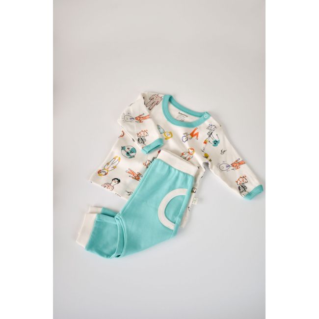 Set bluzita cu maneca lunga si panataloni lungi, 100% bumbac organic, BabyCosy, Verde (Marime: 9-12 luni) JEMBC-CSY2008-9