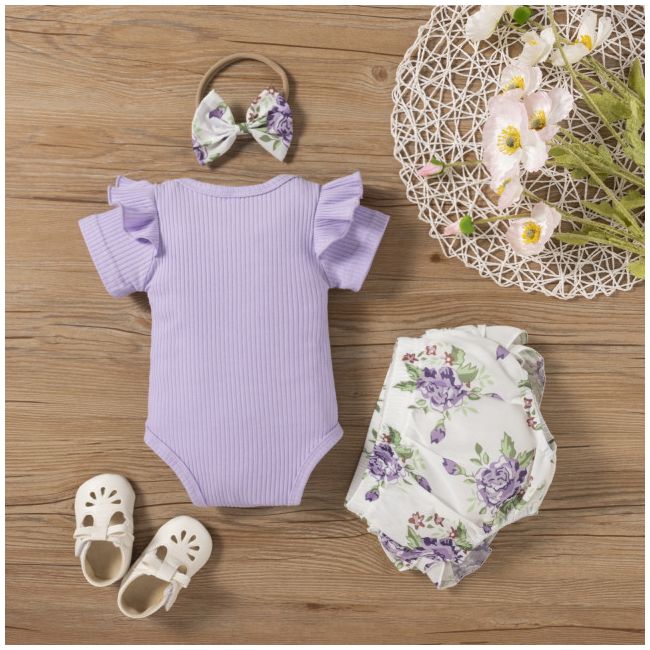 Costumas cu body lila si pantaloni scurti - Flower MD202303136-R2