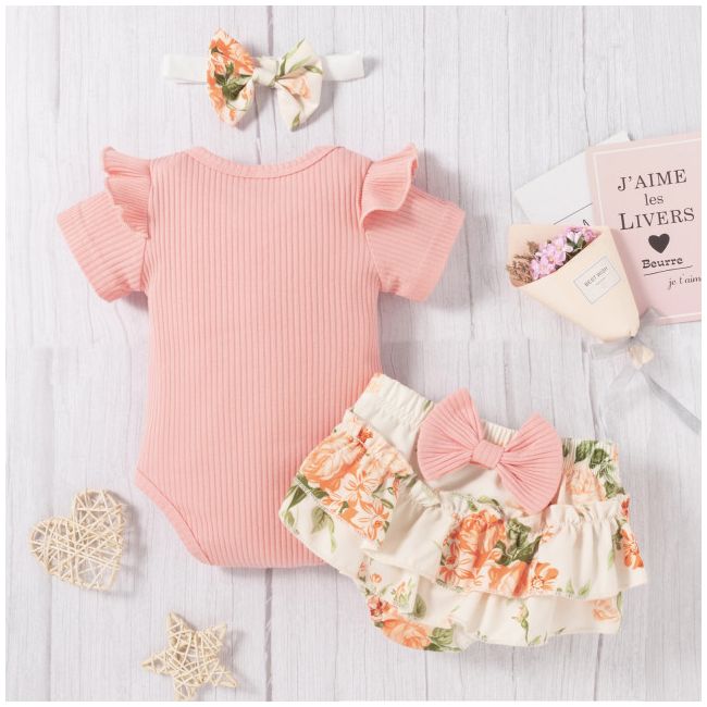 Costumas cu body roz somon si pantaloni scurti - Flower MB202303137-R2