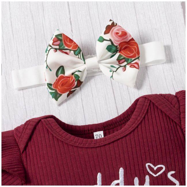 Costumas cu body visiniu si pantaloni scurti - Flower MD202303138-R2