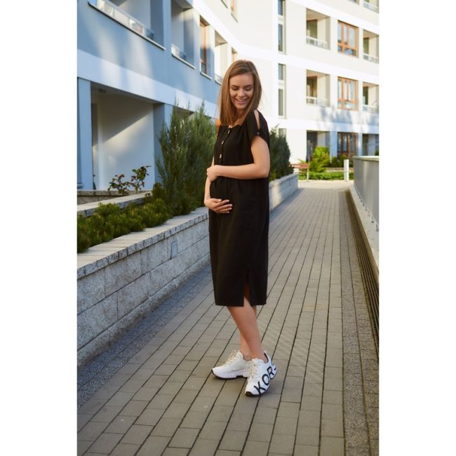 Qmini - Rochie pentru gravide si pentru alaptare, XXL/XXXL, Din in si poliester, Confortabila si lejera, Black BYNQM_4522_XXL/XXXL