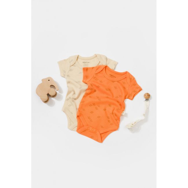 Set 2 body-uri Printed, BabyCosy, 50% modal+50% bumbac, Stone/Apricot (Marime: 12-18 Luni) JEMBC-CSYM11217-12