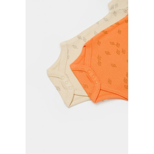 Set 2 body-uri Printed, BabyCosy, 50% modal+50% bumbac, Stone/Apricot (Marime: 18-24 Luni) JEMBC-CSYM11217-18
