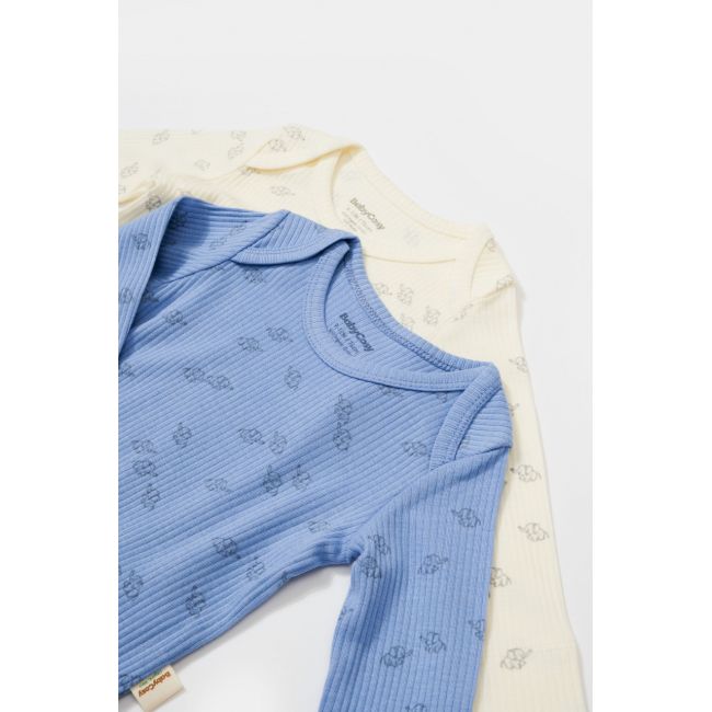 Set 2 body-uri cu maneca lunga Printed, BabyCosy, 50% modal+50% bumbac, Ecru/Lavanda (Marime: 9-12 luni) JEMBC-CSYM11315-9