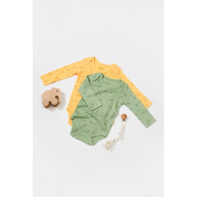 Set 2 body-uri cu maneca lunga Printed, BabyCosy, 50% modal+50% bumbac, Lamaie/Verde (Marime: 0-3 Luni) JEMBC-CSYM11316-0