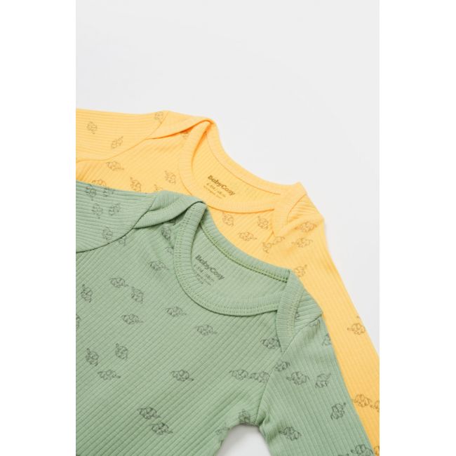 Set 2 body-uri cu maneca lunga Printed, BabyCosy, 50% modal+50% bumbac, Lamaie/Verde (Marime: 18-24 Luni) JEMBC-CSYM11316-18