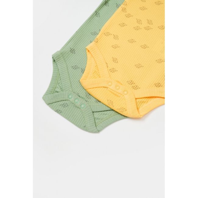 Set 2 body-uri cu maneca lunga Printed, BabyCosy, 50% modal+50% bumbac, Lamaie/Verde (Marime: 3-6 Luni) JEMBC-CSYM11316-3