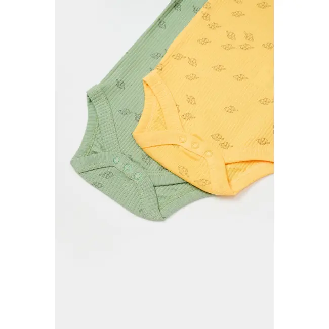 Set 2 body-uri cu maneca lunga Printed, BabyCosy, 50% modal+50% bumbac, Lamaie/Verde (Marime: 9-12 luni) JEMBC-CSYM11316-9
