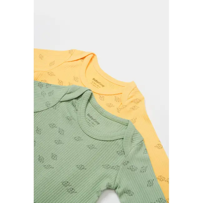 Set 2 body-uri cu maneca lunga Printed, BabyCosy, 50% modal+50% bumbac, Lamaie/Verde (Marime: 9-12 luni) JEMBC-CSYM11316-9
