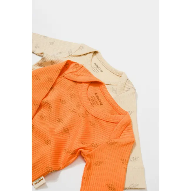 Set 2 body-uri cu maneca lunga Printed, BabyCosy, 50% modal+50% bumbac, Stone/Apricot (Marime: 18-24 Luni) JEMBC-CSYM11317-18