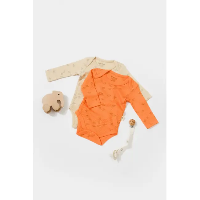 Set 2 body-uri cu maneca lunga Printed, BabyCosy, 50% modal+50% bumbac, Stone/Apricot (Marime: 18-24 Luni) JEMBC-CSYM11317-18