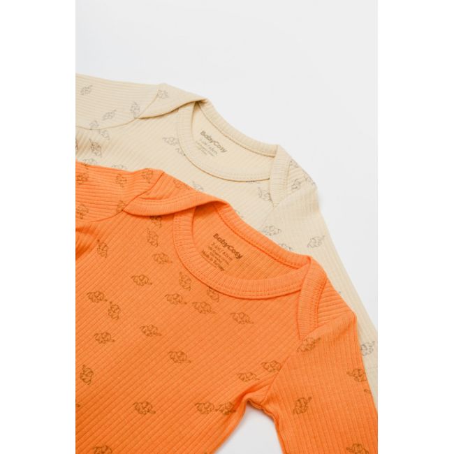 Set 2 body-uri cu maneca lunga Printed, BabyCosy, 50% modal+50% bumbac, Stone/Apricot (Marime: 9-12 luni) JEMBC-CSYM11317-9