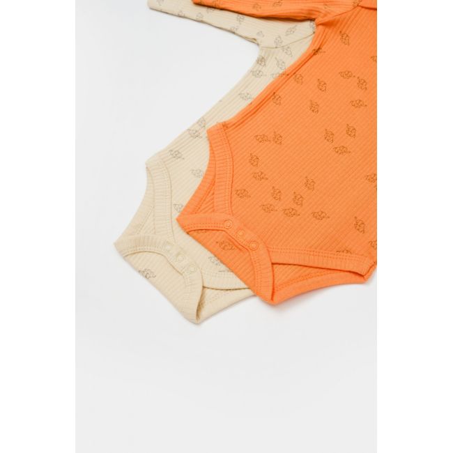 Set 2 body-uri cu maneca lunga Printed, BabyCosy, 50% modal+50% bumbac, Stone/Apricot (Marime: 9-12 luni) JEMBC-CSYM11317-9