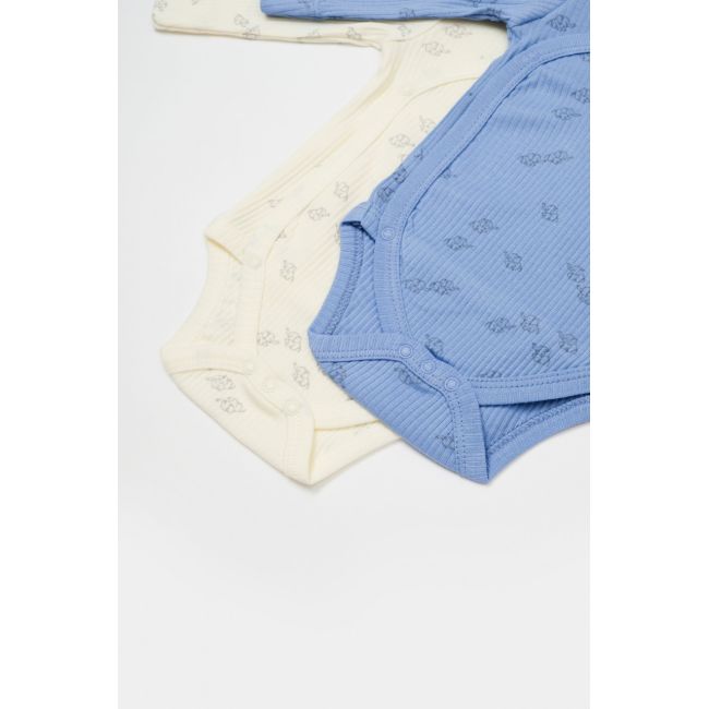 Set 2 body-uri petrecute Printed, BabyCosy, 50% modal+50% bumbac, Ecru/Lavanda (Marime: 3-6 Luni) JEMBC-CSYM11318-3