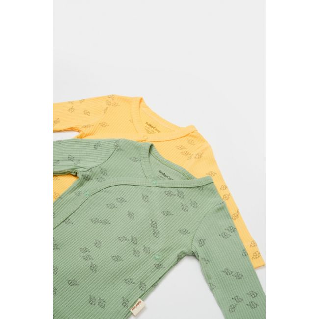 Set 2 body-uri petrecute Printed, BabyCosy, 50% modal+50% bumbac, Lamaie/Verde (Marime: 0-3 Luni) JEMBC-CSYM11319-0