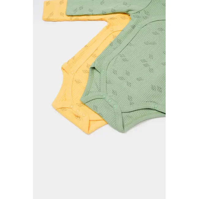 Set 2 body-uri petrecute Printed, BabyCosy, 50% modal+50% bumbac, Lamaie/Verde (Marime: 0-3 Luni) JEMBC-CSYM11319-0