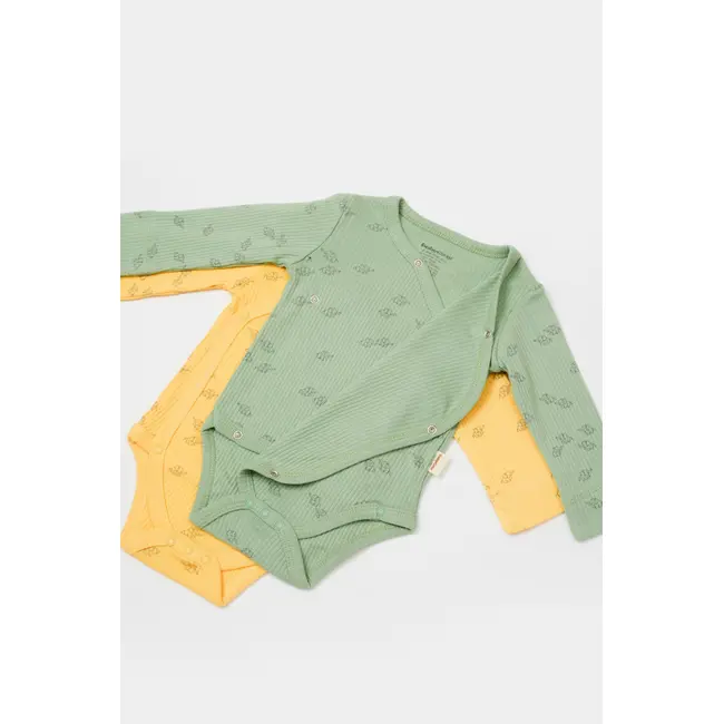 Set 2 body-uri petrecute Printed, BabyCosy, 50% modal+50% bumbac, Lamaie/Verde (Marime: 0-3 Luni) JEMBC-CSYM11319-0
