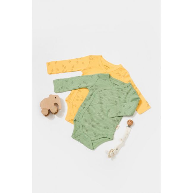 Set 2 body-uri petrecute Printed, BabyCosy, 50% modal+50% bumbac, Lamaie/Verde (Marime: 0-3 Luni) JEMBC-CSYM11319-0