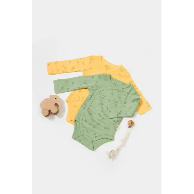 Set 2 body-uri petrecute Printed, BabyCosy, 50% modal+50% bumbac, Lamaie/Verde (Marime: 0-3 Luni) JEMBC-CSYM11319-0