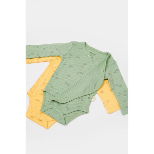 Set 2 body-uri petrecute Printed, BabyCosy, 50% modal+50% bumbac, Lamaie/Verde (Marime: 3-6 Luni) JEMBC-CSYM11319-3