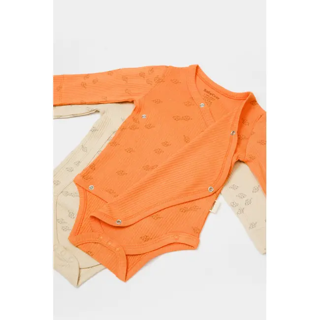 Set 2 body-uri petrecute Printed, BabyCosy, 50% modal+50% bumbac, Stone/Apricot (Marime: 0-3 Luni) JEMBC-CSYM11320-0
