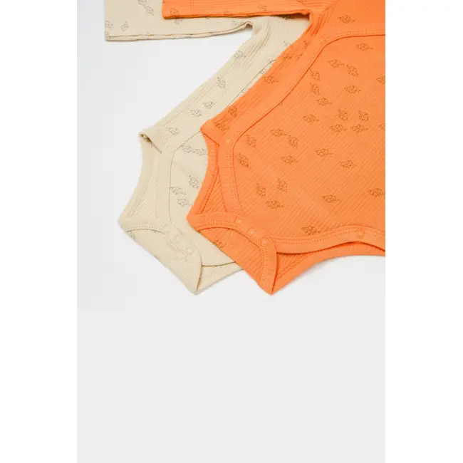 Set 2 body-uri petrecute Printed, BabyCosy, 50% modal+50% bumbac, Stone/Apricot (Marime: 0-3 Luni) JEMBC-CSYM11320-0