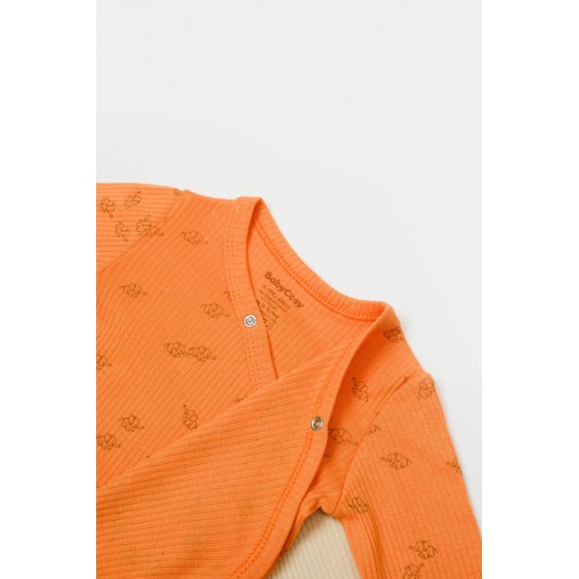 Set 2 body-uri petrecute Printed, BabyCosy, 50% modal+50% bumbac, Stone/Apricot (Marime: 0-3 Luni) JEMBC-CSYM11320-0