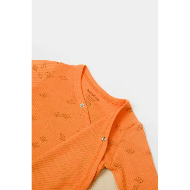 Set 2 body-uri petrecute Printed, BabyCosy, 50% modal+50% bumbac, Stone/Apricot (Marime: 6-9 luni) JEMBC-CSYM11320-6