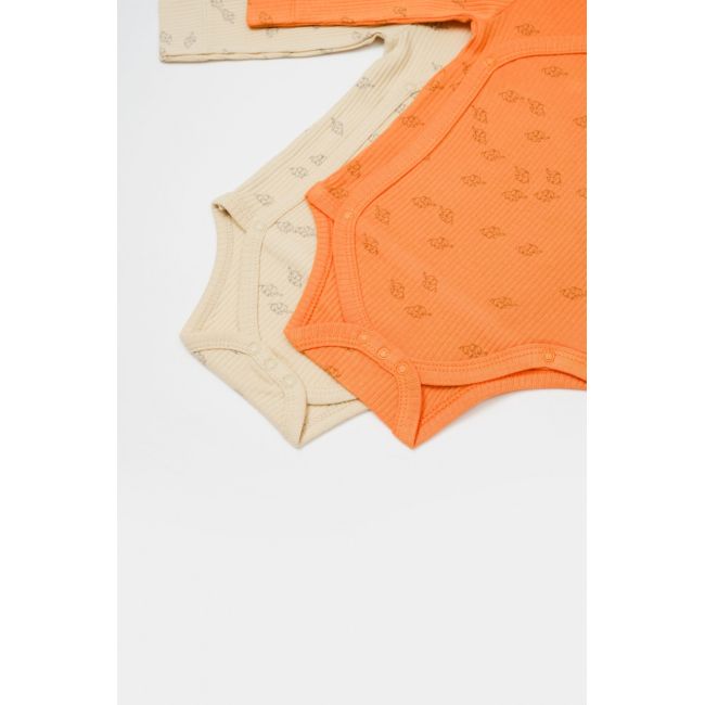 Set 2 body-uri petrecute Printed, BabyCosy, 50% modal+50% bumbac, Stone/Apricot (Marime: 6-9 luni) JEMBC-CSYM11320-6