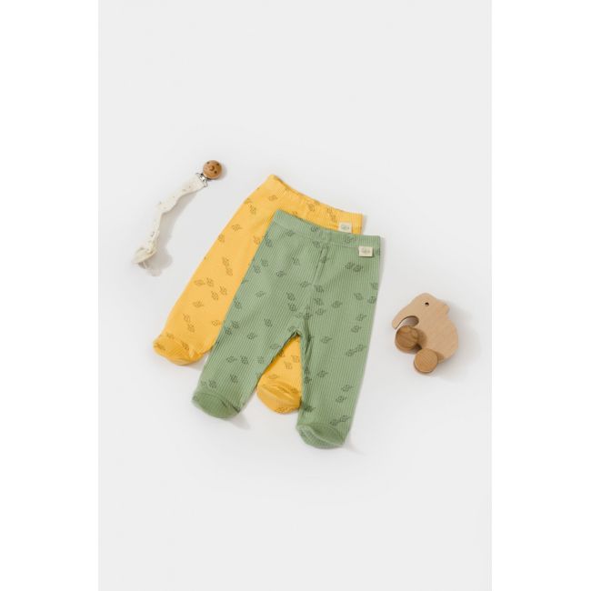 Set 2 pantalonasi cu botosei Printed, BabyCosy, 50% modal+50% bumbac, Lamaie/Verde (Marime: 0-3 Luni) JEMBC-CSYM11615-0