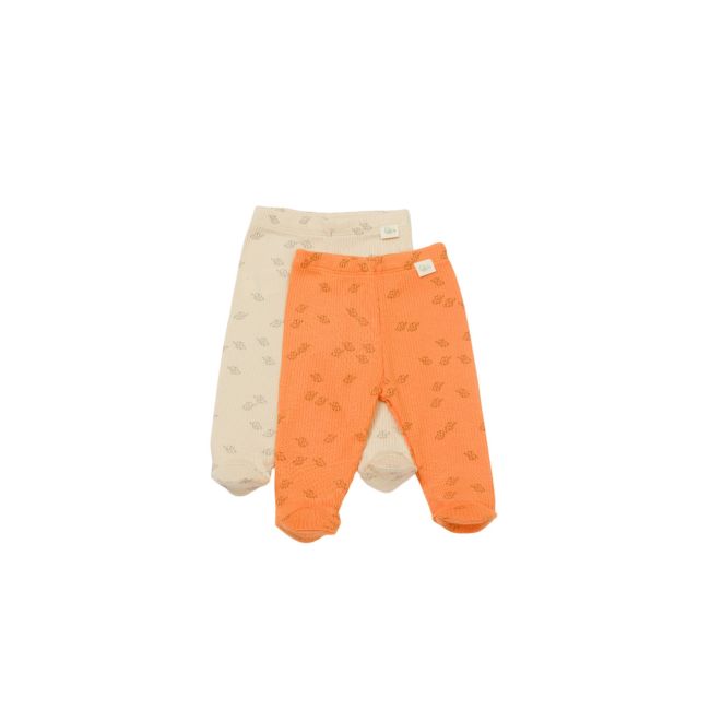 Set 2 pantalonasi cu botosei Printed, BabyCosy, 50% modal+50% bumbac, Stone/Apricot (Marime: 0-3 Luni) JEMBC-CSYM11616-0