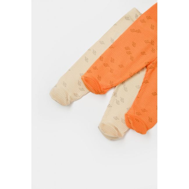Set 2 pantalonasi cu botosei Printed, BabyCosy, 50% modal+50% bumbac, Stone/Apricot (Marime: 0-3 Luni) JEMBC-CSYM11616-0