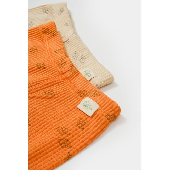 Set 2 pantalonasi cu botosei Printed, BabyCosy, 50% modal+50% bumbac, Stone/Apricot (Marime: 0-3 Luni) JEMBC-CSYM11616-0