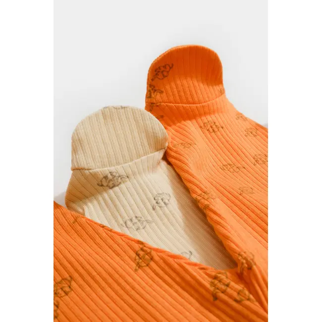 Set 2 pantalonasi cu botosei Printed, BabyCosy, 50% modal+50% bumbac, Stone/Apricot (Marime: 3-6 Luni) JEMBC-CSYM11616-3