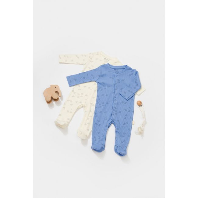 Set 2 salopete lungi Printed, BabyCosy, 50% modal+50% bumbac, Ecru/Lavanda (Marime: 3-6 Luni) JEMBC-CSYM11422-3