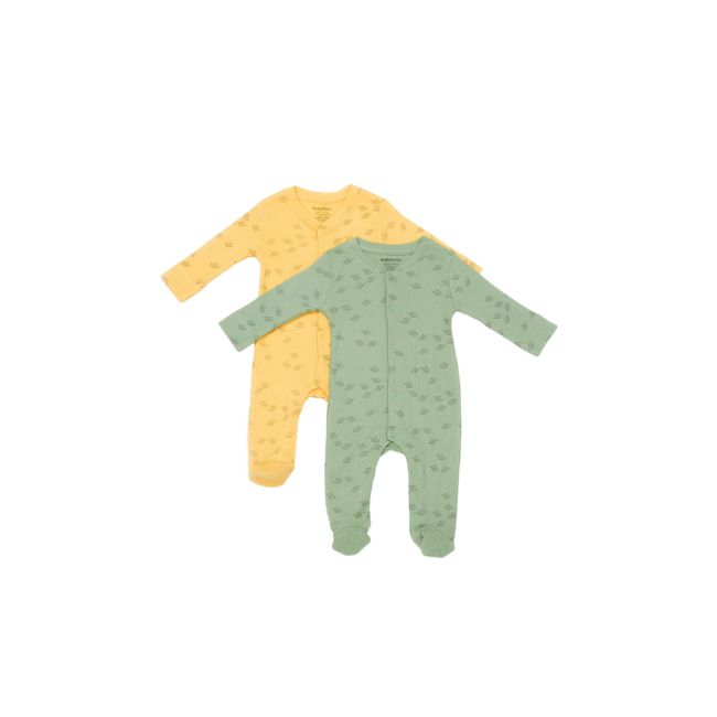 Set 2 salopete lungi Printed, BabyCosy, 50% modal+50% bumbac, Lamaie/Verde (Marime: 0-3 Luni) JEMBC-CSYM11423-0