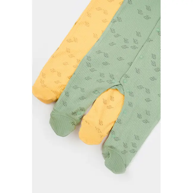 Set 2 salopete lungi Printed, BabyCosy, 50% modal+50% bumbac, Lamaie/Verde (Marime: 0-3 Luni) JEMBC-CSYM11423-0