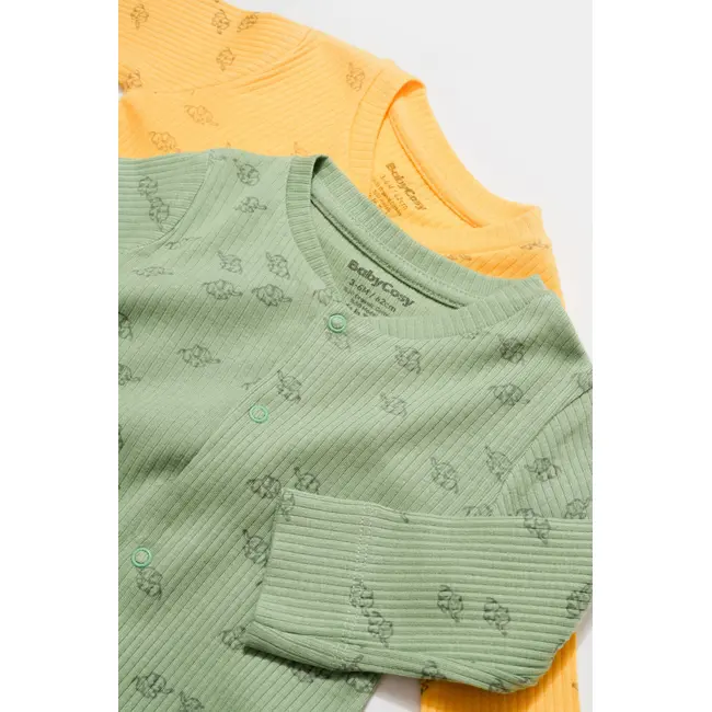 Set 2 salopete lungi Printed, BabyCosy, 50% modal+50% bumbac, Lamaie/Verde (Marime: 6-9 luni) JEMBC-CSYM11423-6