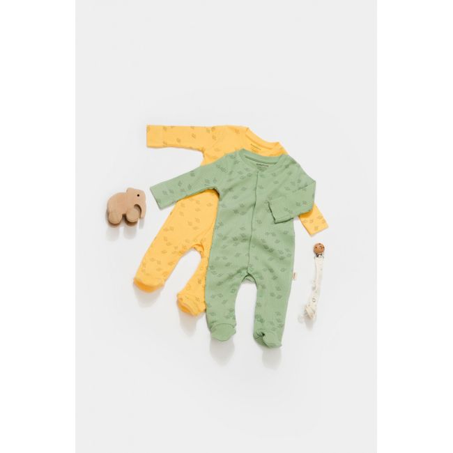 Set 2 salopete lungi Printed, BabyCosy, 50% modal+50% bumbac, Lamaie/Verde (Marime: 6-9 luni) JEMBC-CSYM11423-6