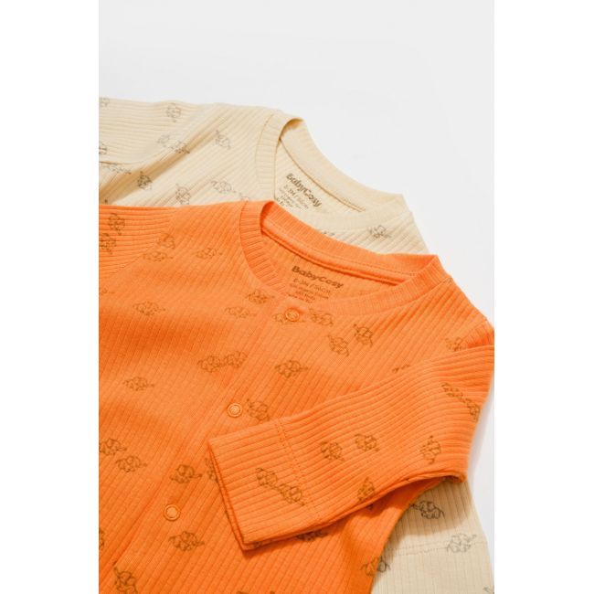 Set 2 salopete lungi Printed, BabyCosy, 50% modal+50% bumbac, Stone/Apricot (Marime: 0-3 Luni) JEMBC-CSYM11424-0