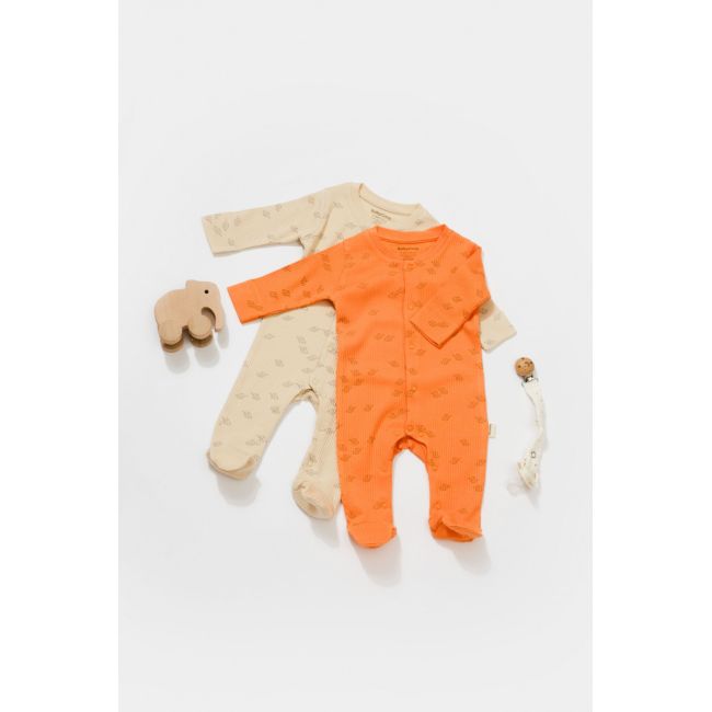 Set 2 salopete lungi Printed, BabyCosy, 50% modal+50% bumbac, Stone/Apricot (Marime: 3-6 Luni) JEMBC-CSYM11424-3